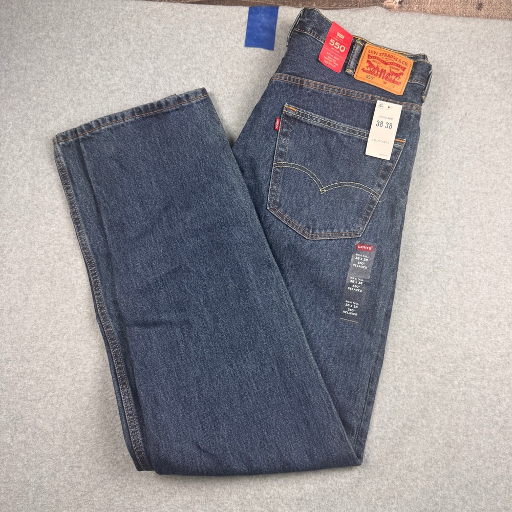 Levis 550 Relaxed Fit Jeans Mens 38x38 Dark Wash Big & Tall 100% Cotton NEW